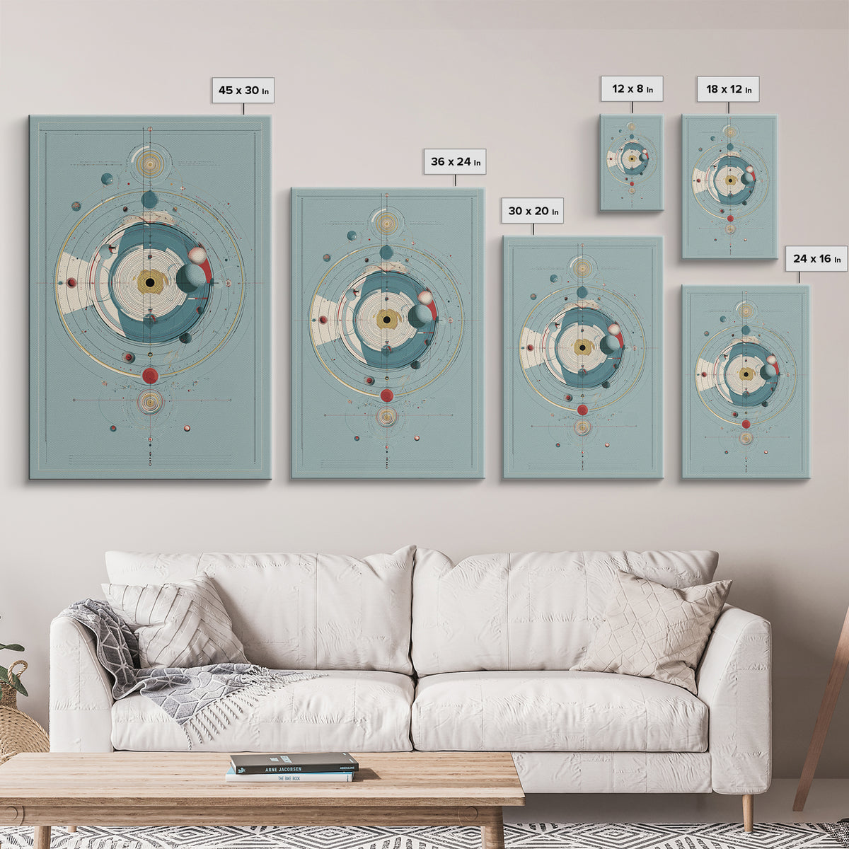 Teal Atomic Solar System Diagram Wall Art, Midcentury Modern Art, Space Abstract Art, Geometric Poster, Retro Home Decor