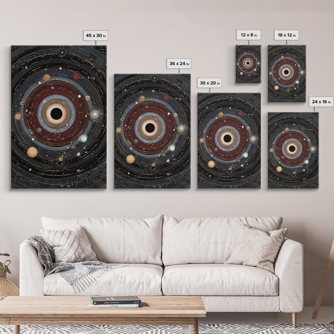 Ornate Black Hole Orbit Wall Art, Cosmic Midcentury Modern, Dark Space Abstract Art, Geometric Wall Decor, Statement Poster