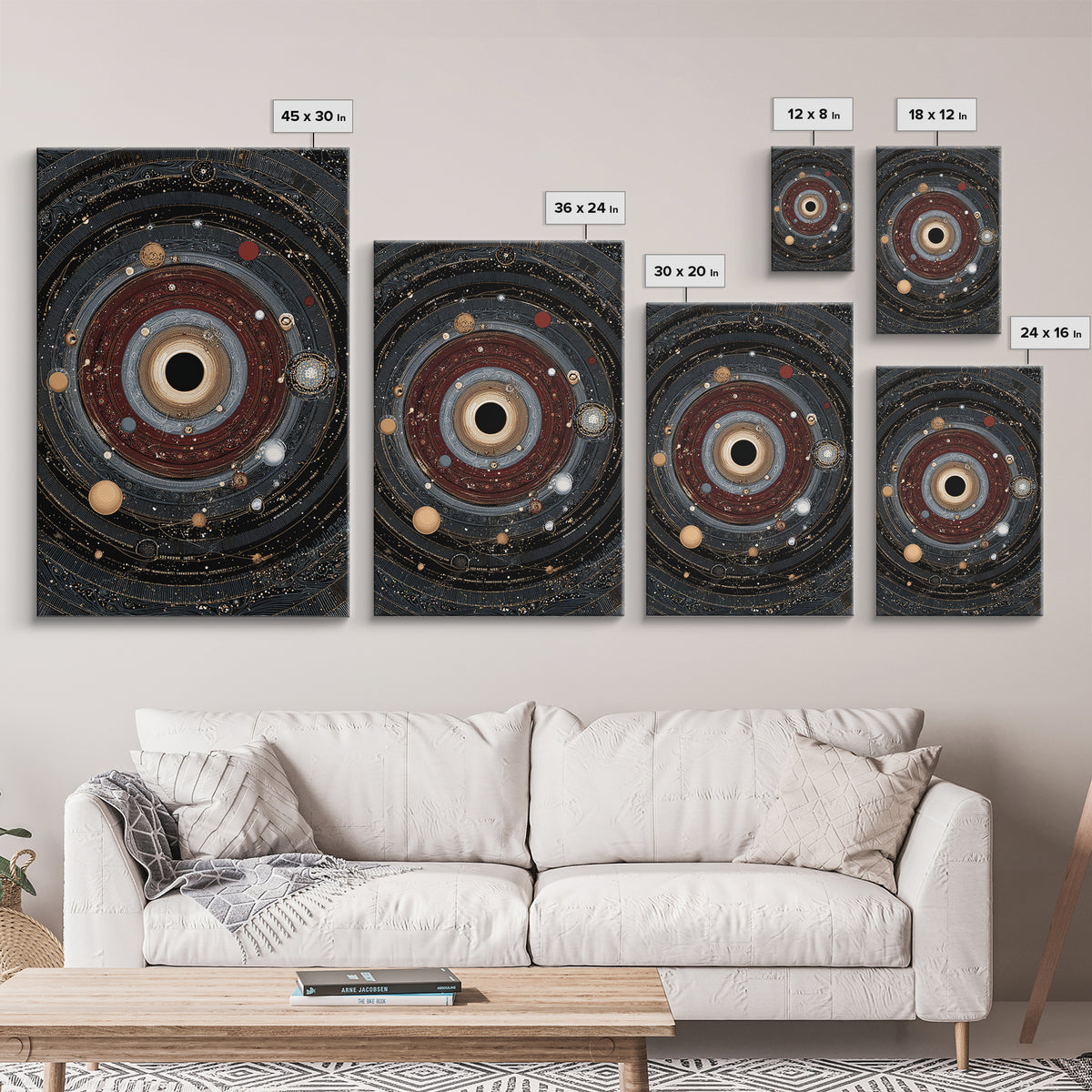Ornate Black Hole Orbit Wall Art, Cosmic Midcentury Modern, Dark Space Abstract Art, Geometric Wall Decor, Statement Poster