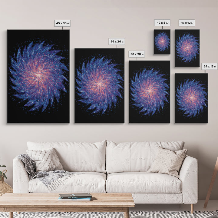 Purple Blue Spiral Nebula Canvas Print, Space Abstract Art, Modern Wall Art, Cosmic Retro Poster, Vibrant Art Purple, Home Decor