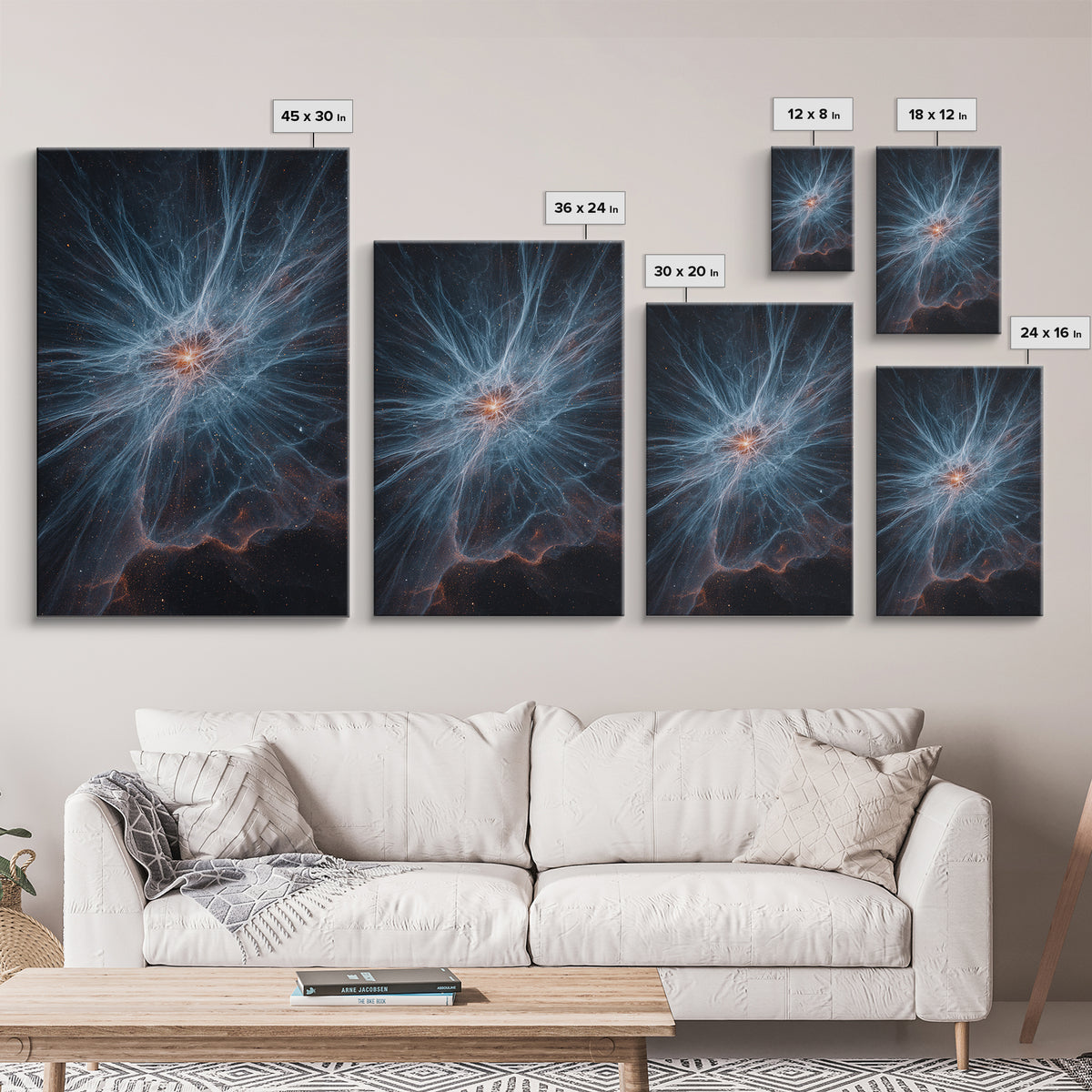Blue White Nebula Energy Burst Wall Art, Space Abstract Art, Modern Digital Art, Scenic Sci Fi Poster, Statement Wall Decor