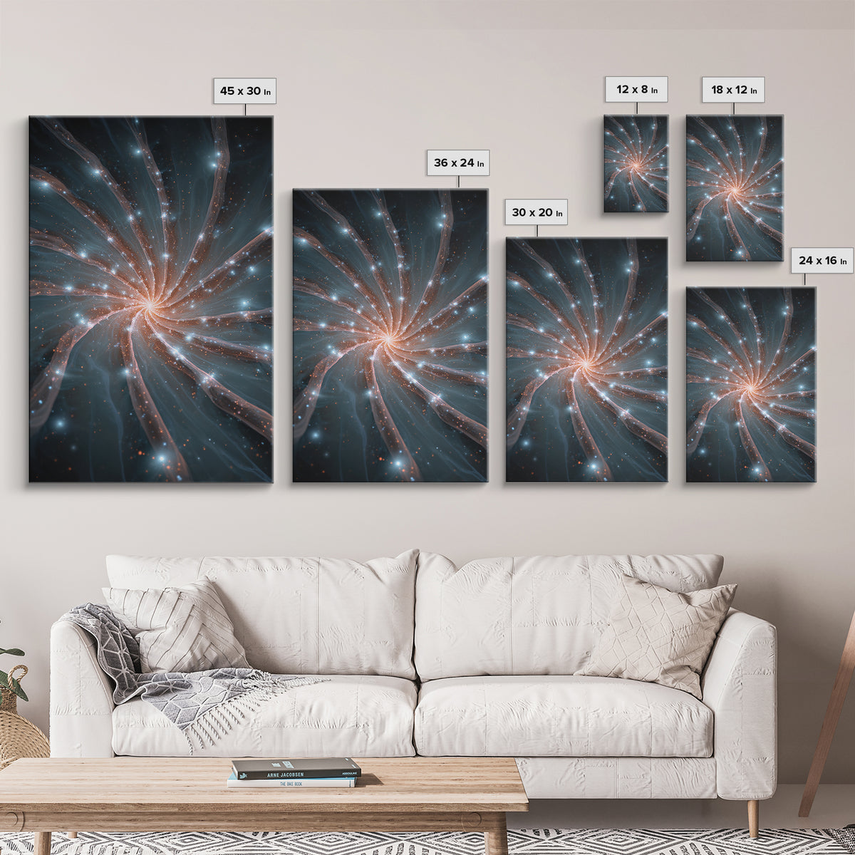 Luminous Spiral Galaxy Nebula Framed Canvas Print, Space Abstract Art, Modern Wall Art, Blue Art Print, Sci Fi Decor, Home Office