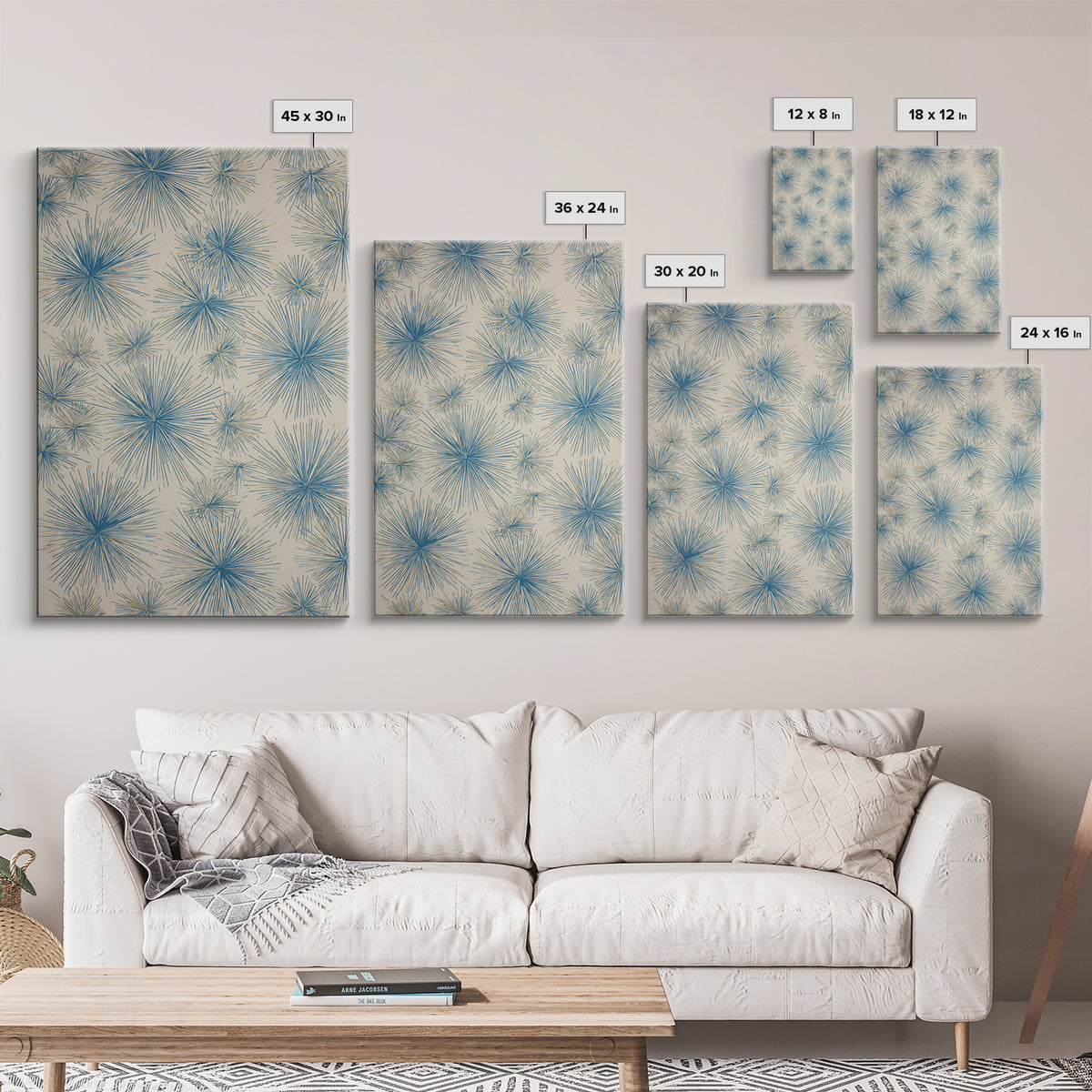 Blue Atomic Starburst Pattern Wall Art, Midcentury Modern Art Print, Retro Wall Decor, Beige Teal Abstract Home Decor Prints
