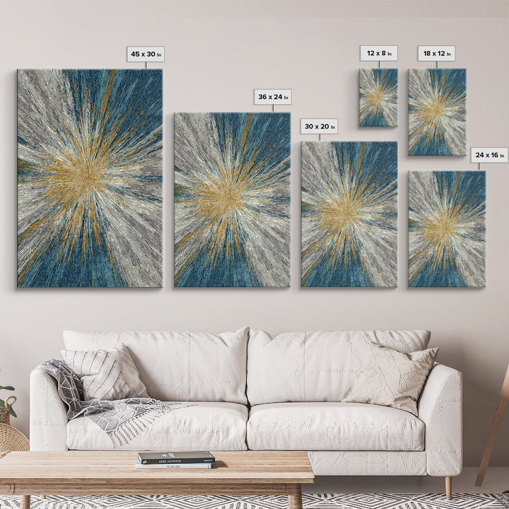 Gold And Teal Radiating Starburst Canvas Print, Midcentury Modern Art, Atomic Retro Wall Decor, Bold Geometric Home Decor