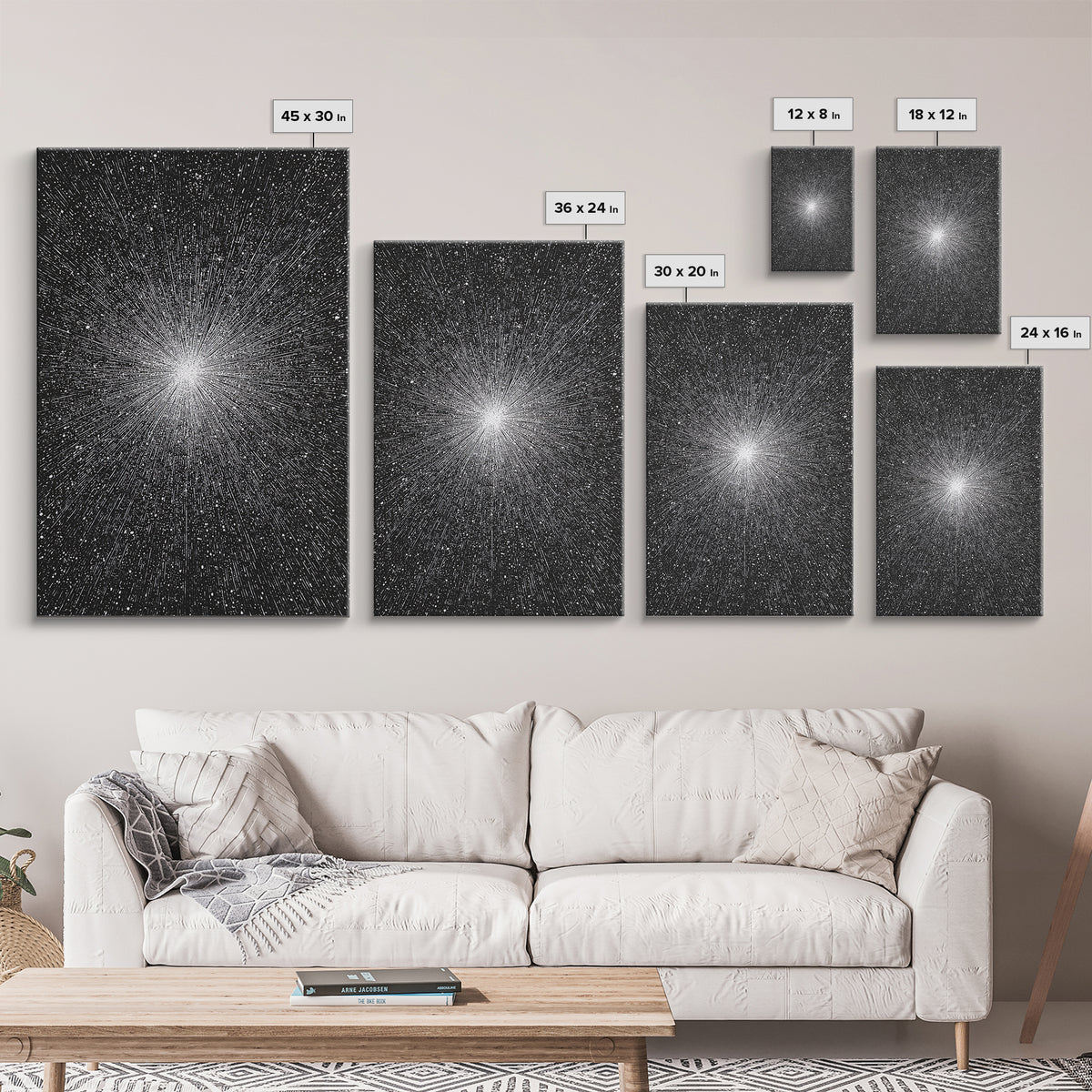 Black And White Cosmic Starburst Wall Art, Modern Abstract Art Print, Space Poster, Sci Fi Retro Decor, Monochrome Home Decor