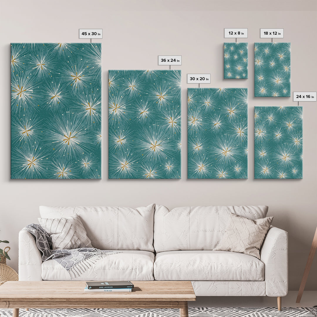 Teal Atomic Starburst Pattern Wall Art, Midcentury Modern Art Print, Retro Wall Decor, Gold White Abstract Home Decor Print