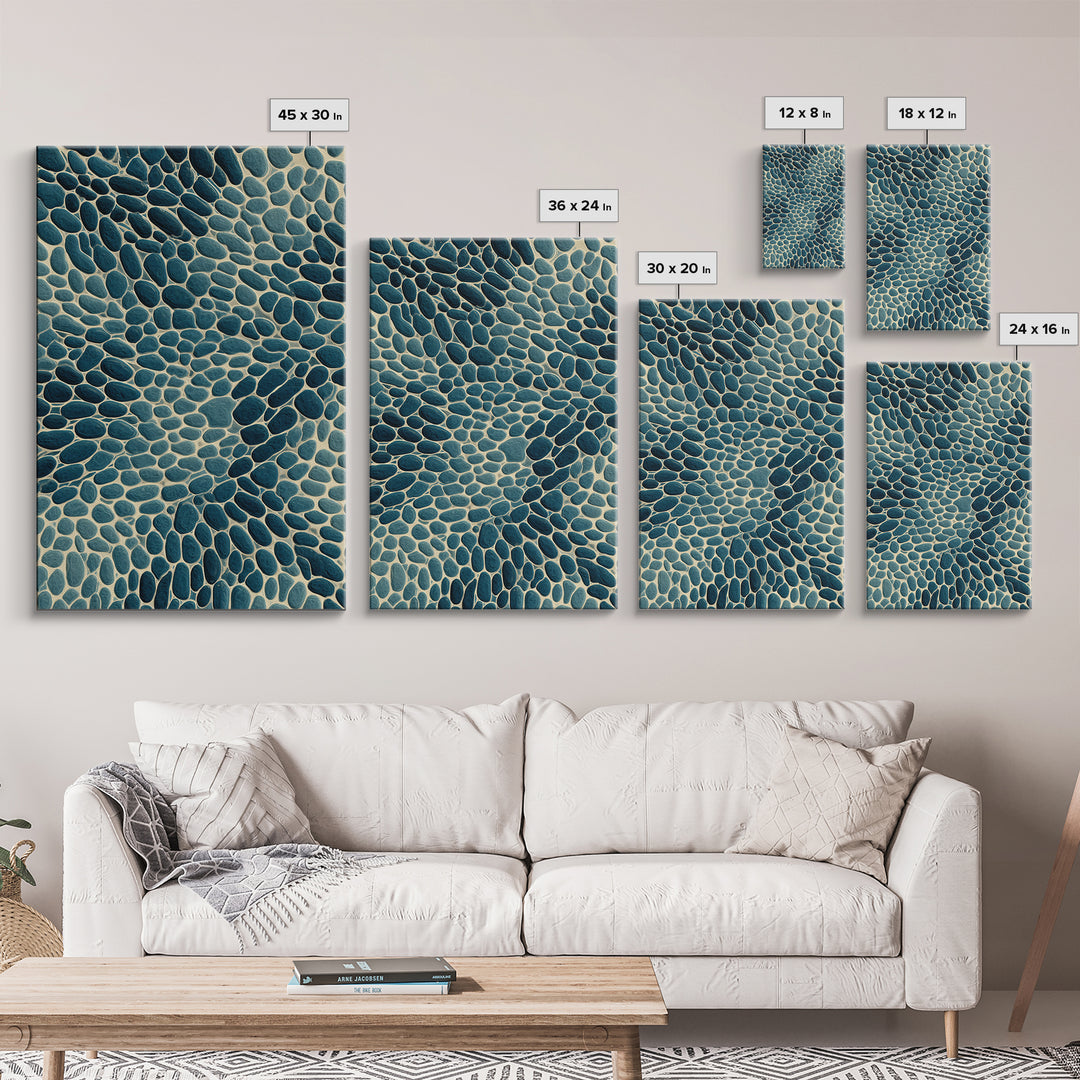 Teal Pebble Mosaic Abstract Wall Art, Modern Geometric Art Print, Coastal Home Decor, Blue Beige Organic Pattern Decor Print