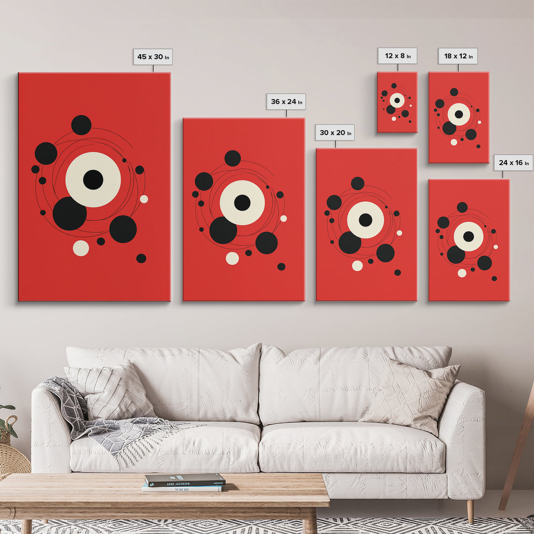 Red Orbit Circles Abstract Canvas Print, Mid Century Modern Wall Art, Minimal Geometric Poster, Atomic Space Decor Gift For Home