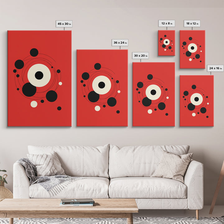 Red Orbit Circles Abstract Canvas Print, Mid Century Modern Wall Art, Minimal Geometric Poster, Atomic Space Decor Gift For Home