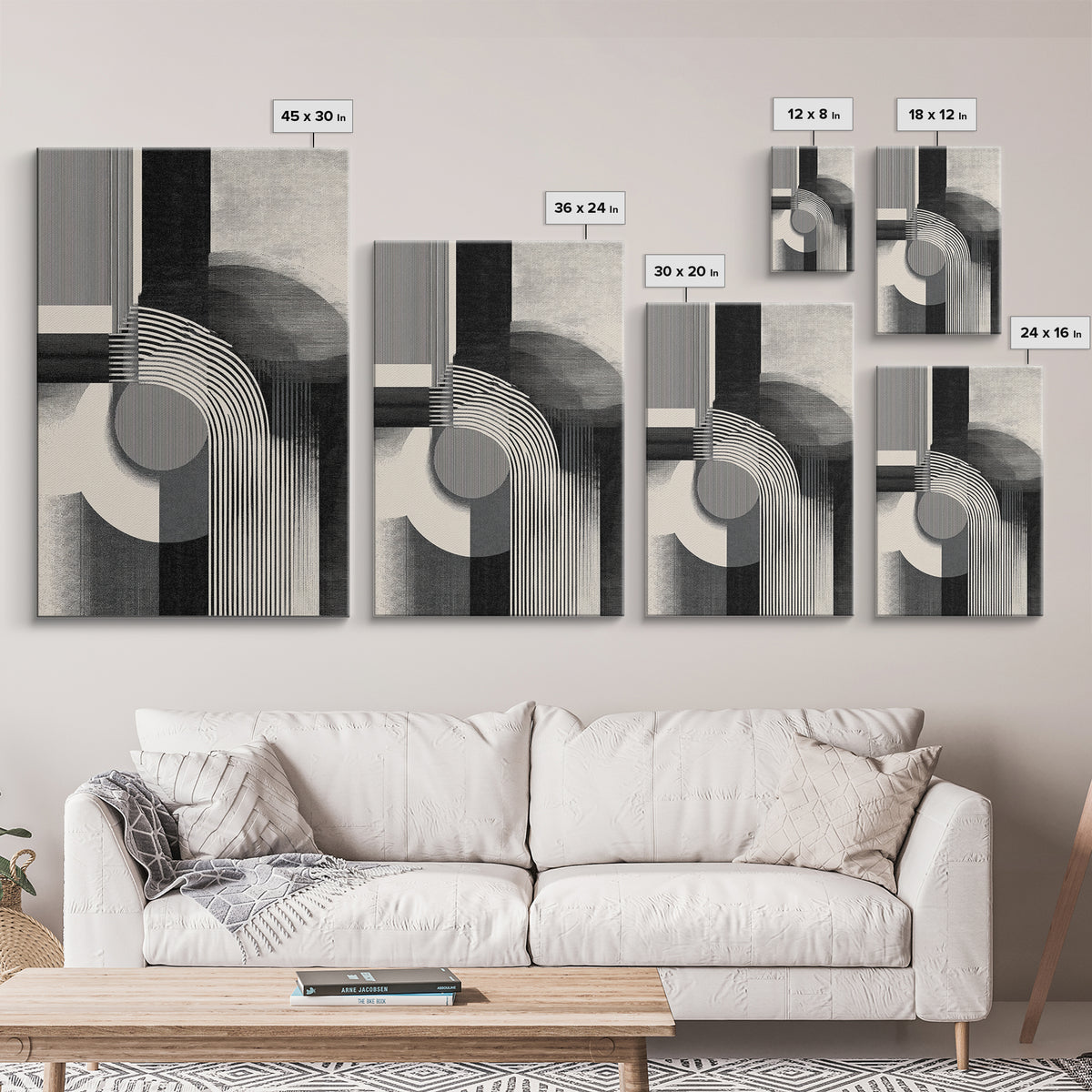 Black White Arch Geometry Canvas Print, Modern Abstract Art, Bauhaus Inspired Wall Decor, Minimalist Office Statement Art