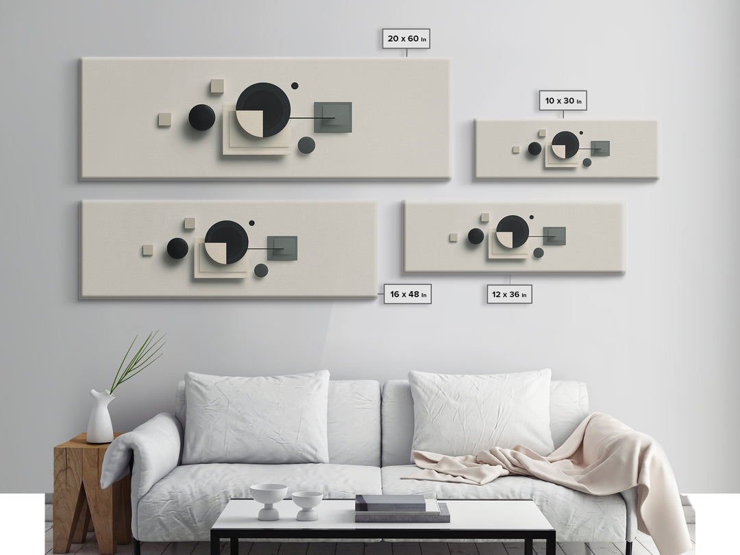 Neutral Three Dimensional Geometric Circles Framed Canvas Print, Midcentury Modern Art, Abstract Decor Art, Modern Home Decor, Office Art