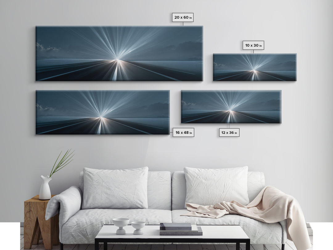 Moody Blue Ocean Road Canvas Print, Modern Art Print, Coastal Wall Art, Minimalist Office Decor, Framed Seascape Poster Gift