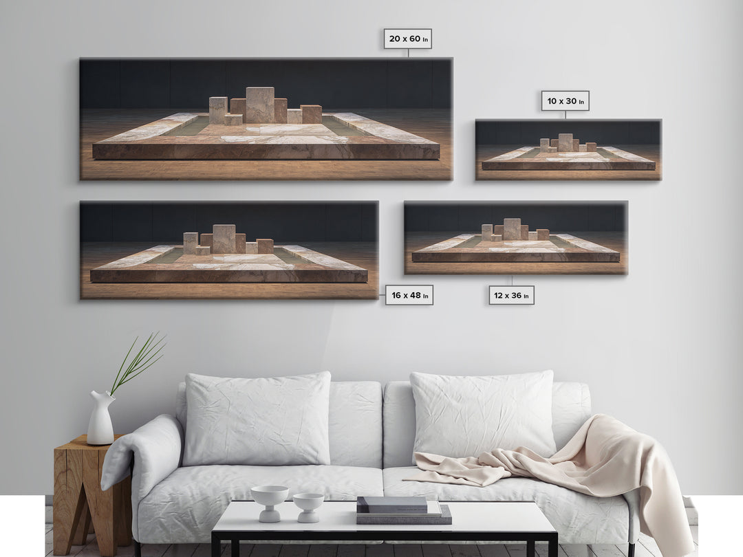 Modern Stone Geometric Platform Wall Art, Midcentury Modern Abstract Canvas, Architectural Decor, Neutral Gallery Print Gift