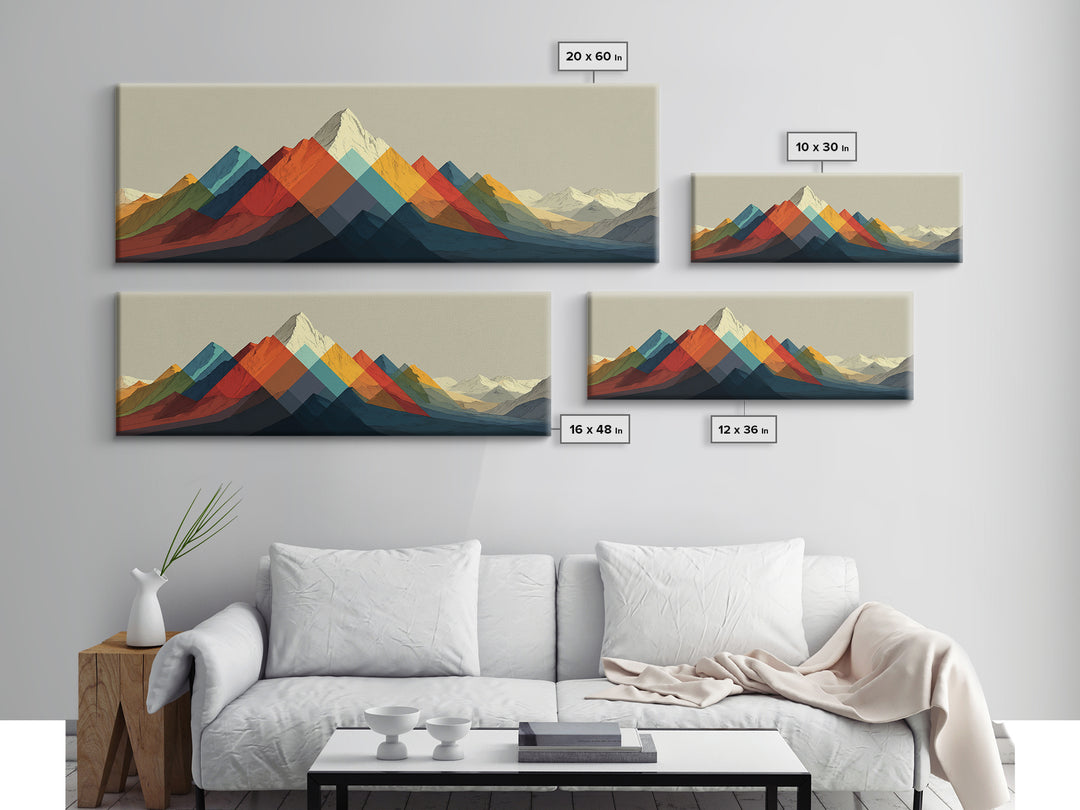 Geometric Rainbow Mountain Range Wall Art, Mid Century Modern Landscape Print, Colorful Abstract Decor, Living Room Poster