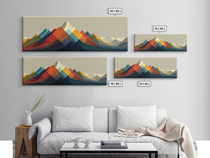 Geometric Rainbow Mountain Range Wall Art, Mid Century Modern Landscape Print, Colorful Abstract Decor, Living Room Poster