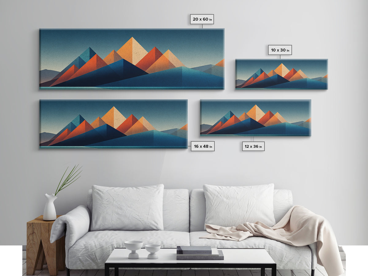 Orange Teal Desert Pyramid Mountains Canvas Print, Mid Century Modern Abstract Art, Geometric Wall Decor, Southwestern Poster