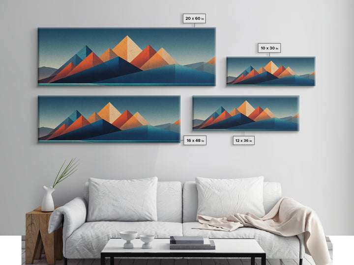 Orange Teal Desert Pyramid Mountains Canvas Print, Mid Century Modern Abstract Art, Geometric Wall Decor, Southwestern Poster