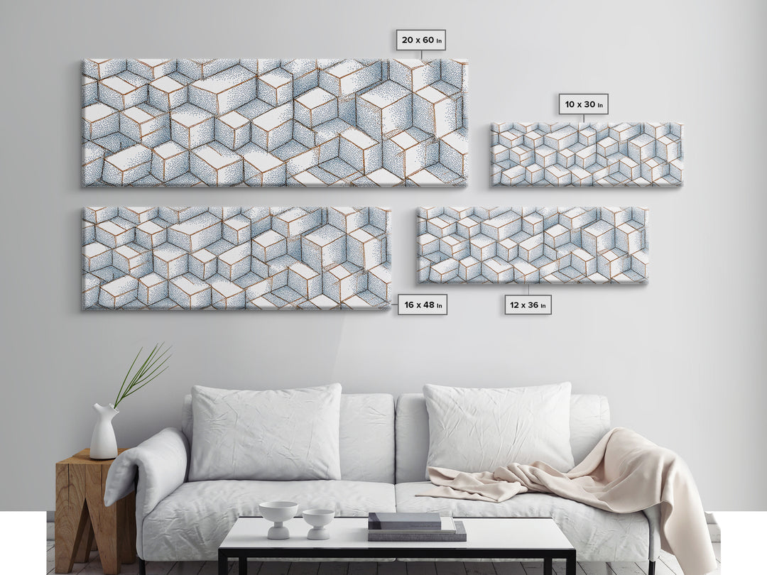 Isometric Blue Cube Pattern Wall Art, Geometric Art Print, Modern Wall Decor, Bauhaus Poster, Home Office Art, Abstract Decor