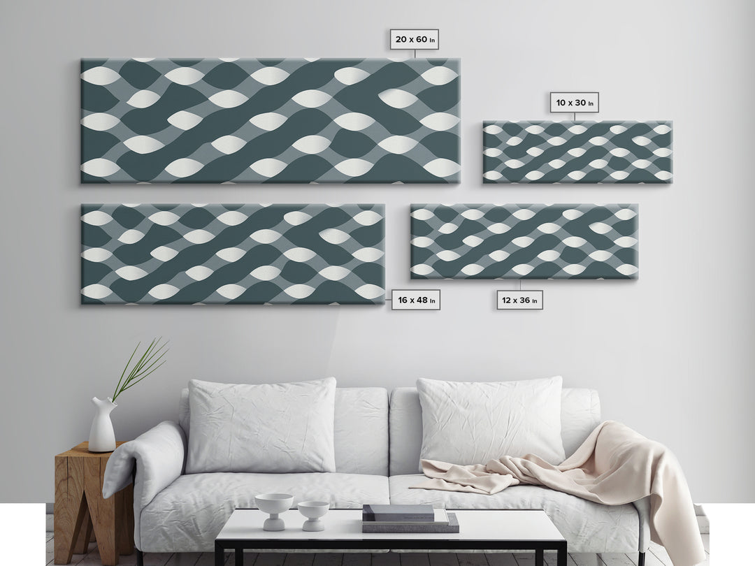 Gray Wavy Op Art Pattern Canvas Print, Geometric Wall Art, Modern Abstract Art, Minimalist Decor, Office Wall Art, Retro