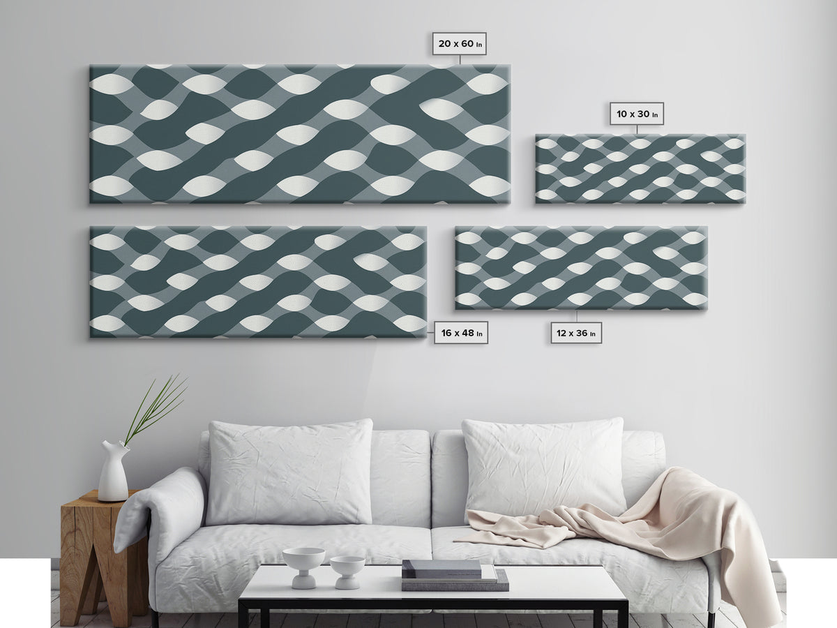 Gray Wavy Op Art Pattern Canvas Print, Geometric Wall Art, Modern Abstract Art, Minimalist Decor, Office Wall Art, Retro