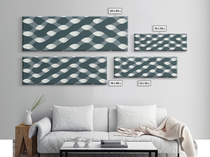 Gray Wavy Op Art Pattern Canvas Print, Geometric Wall Art, Modern Abstract Art, Minimalist Decor, Office Wall Art, Retro