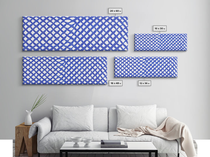 Blue Hand Drawn Lattice Wall Art, Geometric Pattern Poster, Modern Wall Decor, Op Art, Minimalist Art Print, Office Decor