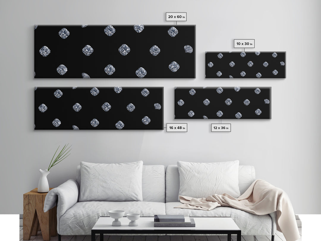 Scattered Diamond Gem Wall Art, Black Wall Decor, Glam Art Print, Modern Home Decor, Minimalist Poster, Elegant Bedroom Art