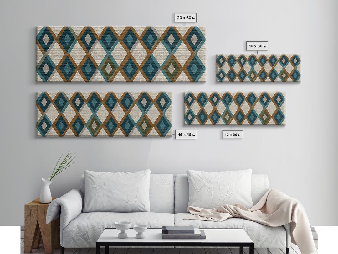 Teal Brown Diamond Pattern Wall Art, Midcentury Modern Decor, Geometric Art Print, MCM Wall Decor, Boho Style, Home Decor