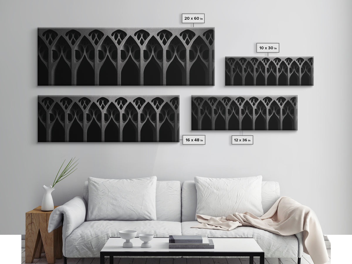 Black Gothic Arch Pattern Canvas Print, Architectural Art, Art Deco Wall Decor, Modern Wall Art, Masculine Home Office Decor