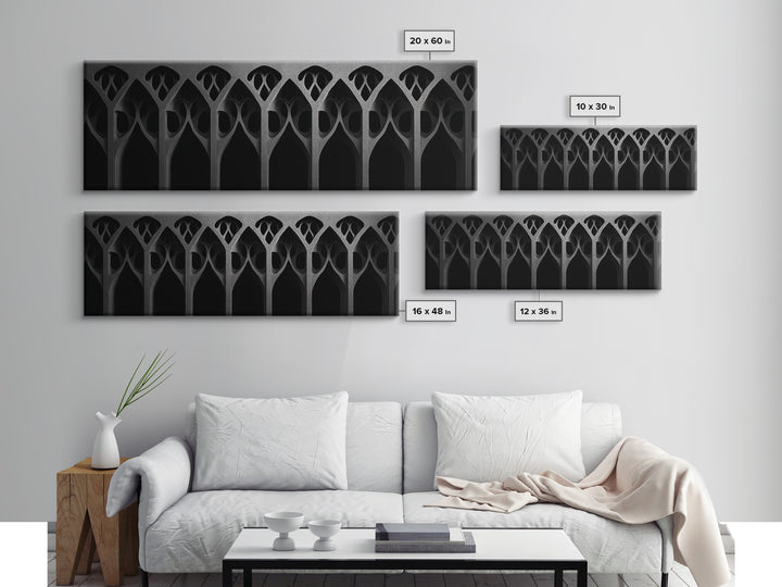 Black Gothic Arch Pattern Canvas Print, Architectural Art, Art Deco Wall Decor, Modern Wall Art, Masculine Home Office Decor