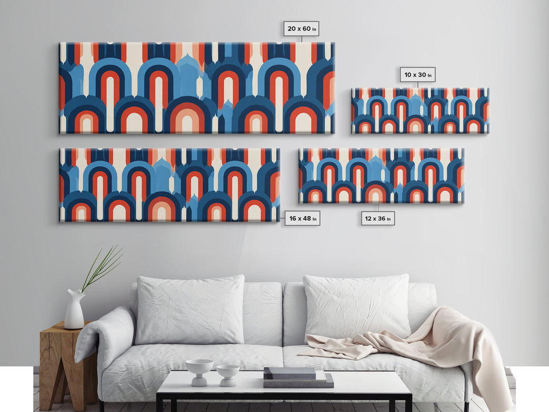 Retro Red Blue Arch Pattern Wall Art, Midcentury Modern Geometric Poster, Bauhaus Style Decor, Colorful MCM Print Gift Idea