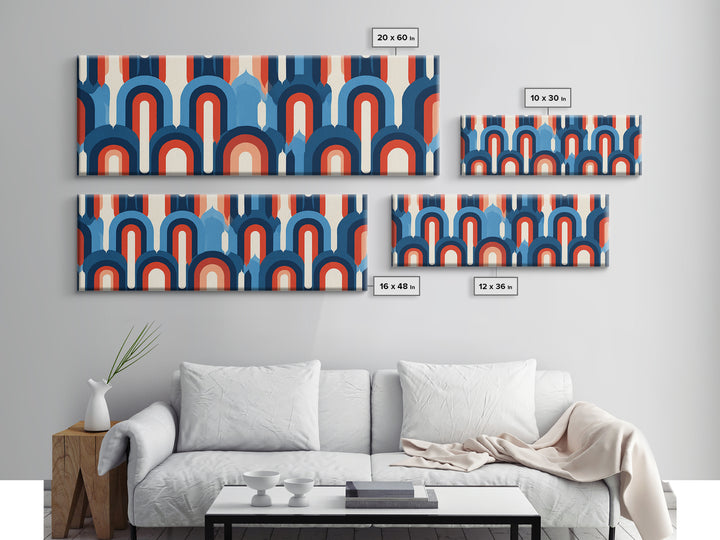 Retro Red Blue Arch Pattern Wall Art, Midcentury Modern Geometric Poster, Bauhaus Style Decor, Colorful MCM Print Gift Idea