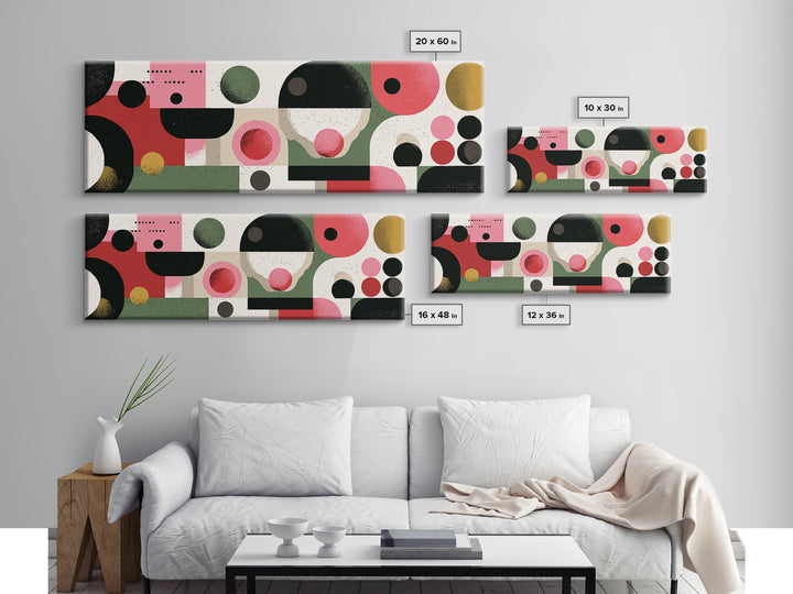 Pink Green Bauhaus Abstract Canvas Print, Midcentury Modern Wall Art, Geometric Circle Decor, Retro Gallery Poster Gift Idea