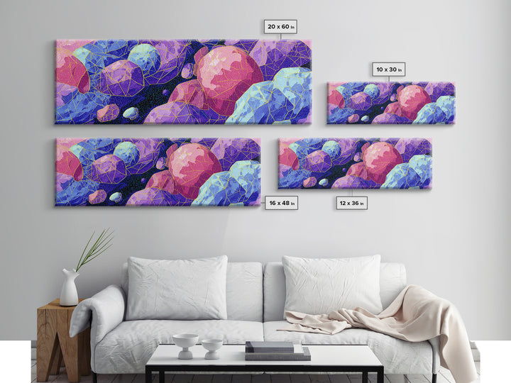 Vibrant Polygon Space Rocks Canvas Print, Cosmic Abstract Wall Art, Colorful Sci Fi Decor, Modern Geometric Poster Gift Idea