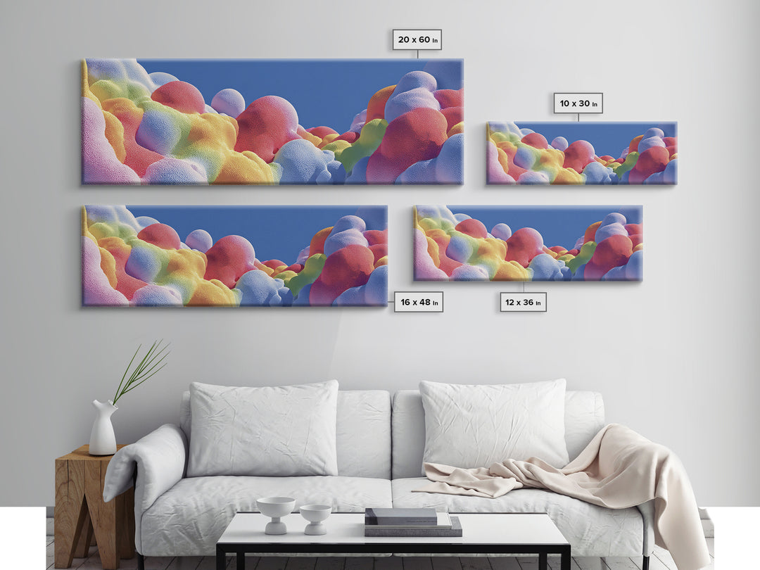 Rainbow Bubble Cloud Wall Art, Colorful Dreamy Landscape Poster, Playful Modern Decor, Kids Nursery Room Canvas Print Gift Idea