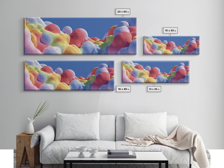 Rainbow Bubble Cloud Wall Art, Colorful Dreamy Landscape Poster, Playful Modern Decor, Kids Nursery Room Canvas Print Gift Idea