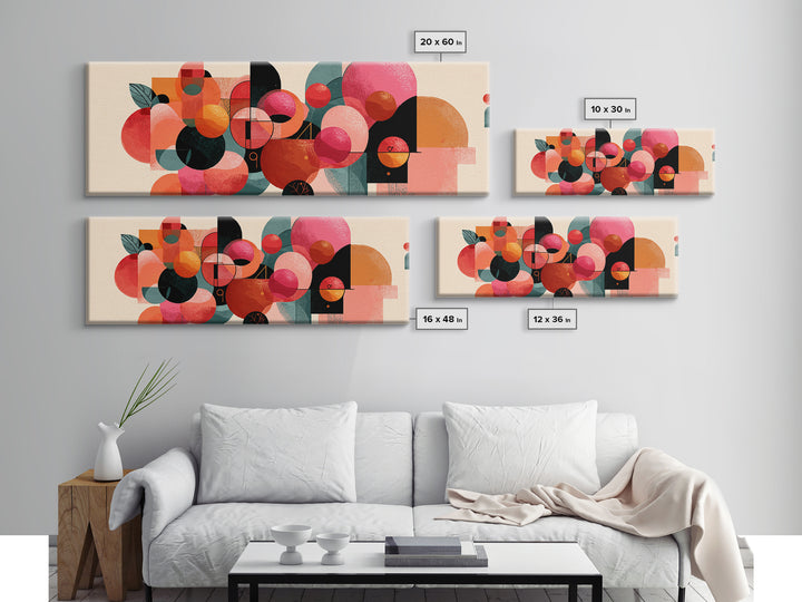 Abstract Citrus Circle Wall Art, Orange Pink Botanical Still Life Poster, Midcentury Modern Geometric Canvas Print Gift Idea
