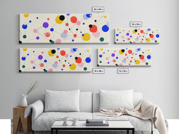 Colorful Atomic Dots And Connected Lines Wall Art, Midcentury Modern Art, Geometric Abstract Print, Retro Modern Decor Poster