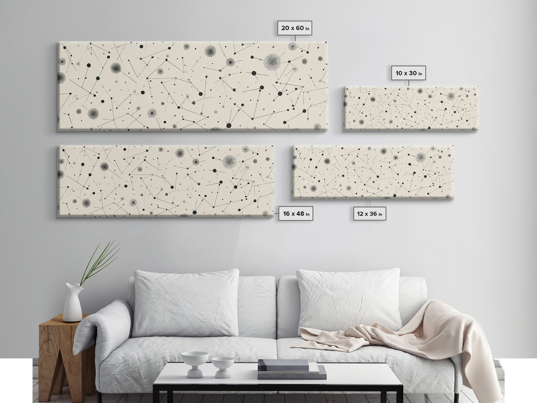 Black And White Constellation Dots Wall Art, Midcentury Abstract, Minimalist Modern Art Print, Atomic Retro Office Decor Poster