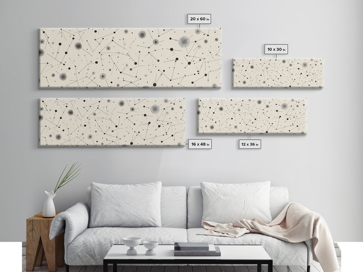 Black And White Constellation Dots Wall Art, Midcentury Abstract, Minimalist Modern Art Print, Atomic Retro Office Decor Poster