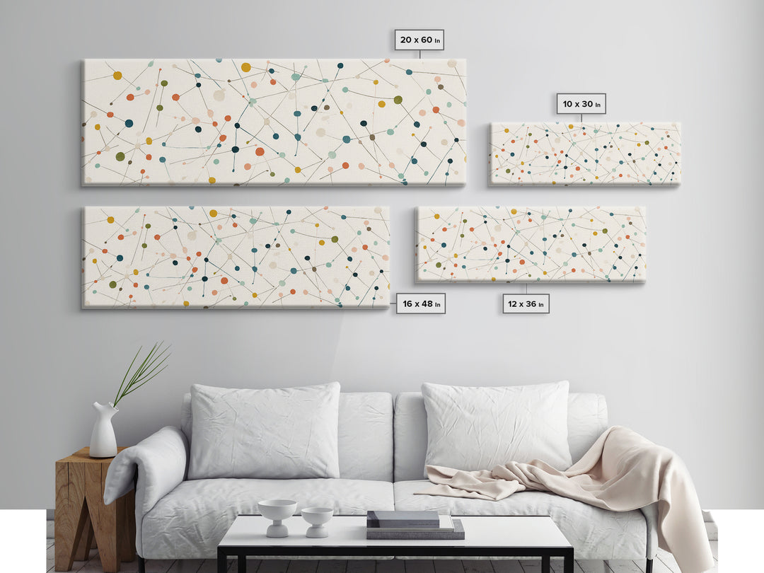 Muted Atomic Dots And Fine Connected Lines Canvas Print, Midcentury Modern Art, Geometric Wall Decor, Scandinavian Poster
