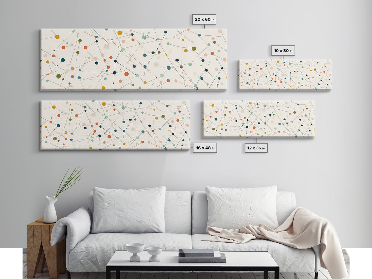 Muted Atomic Dots And Fine Connected Lines Canvas Print, Midcentury Modern Art, Geometric Wall Decor, Scandinavian Poster