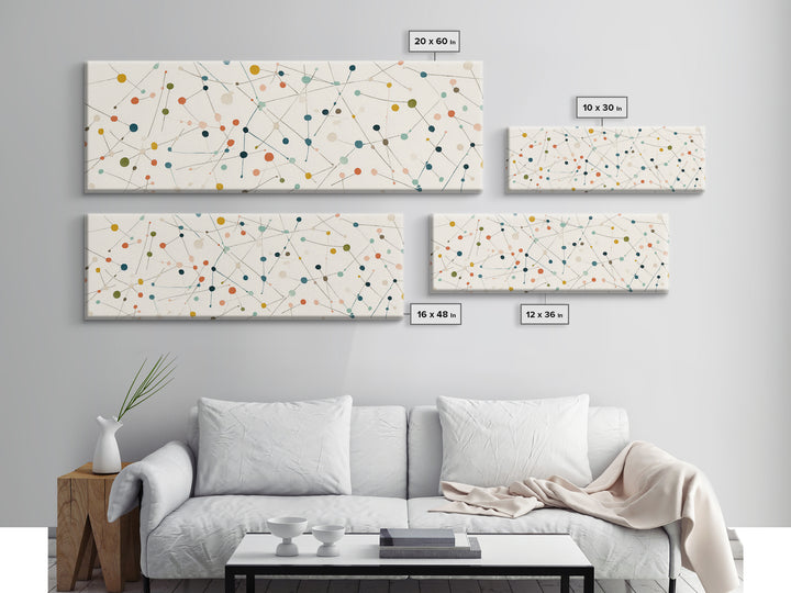 Muted Atomic Dots And Fine Connected Lines Canvas Print, Midcentury Modern Art, Geometric Wall Decor, Scandinavian Poster