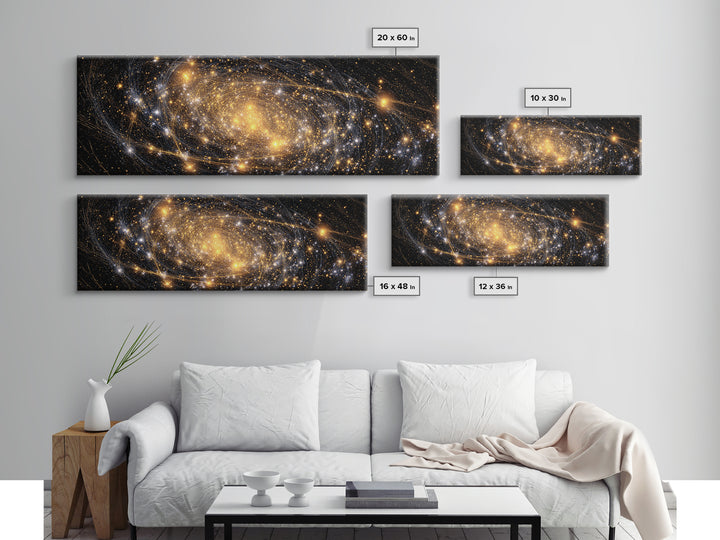 Golden Spiral Galaxy With Star Clusters Canvas Print, Abstract Space Wall Art, Modern Home Decor, Celestial Poster, Large Print