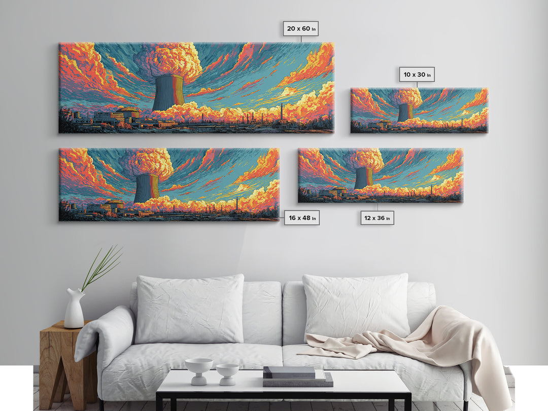 Nuclear Skyline With Orange Cloud Wall Art, Atomic Retro Poster, Midcentury Modern Art, Sci Fi Industrial Wall Decor, Home Office Decor