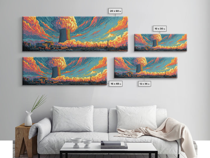 Nuclear Skyline With Orange Cloud Wall Art, Atomic Retro Poster, Midcentury Modern Art, Sci Fi Industrial Wall Decor, Home Office Decor
