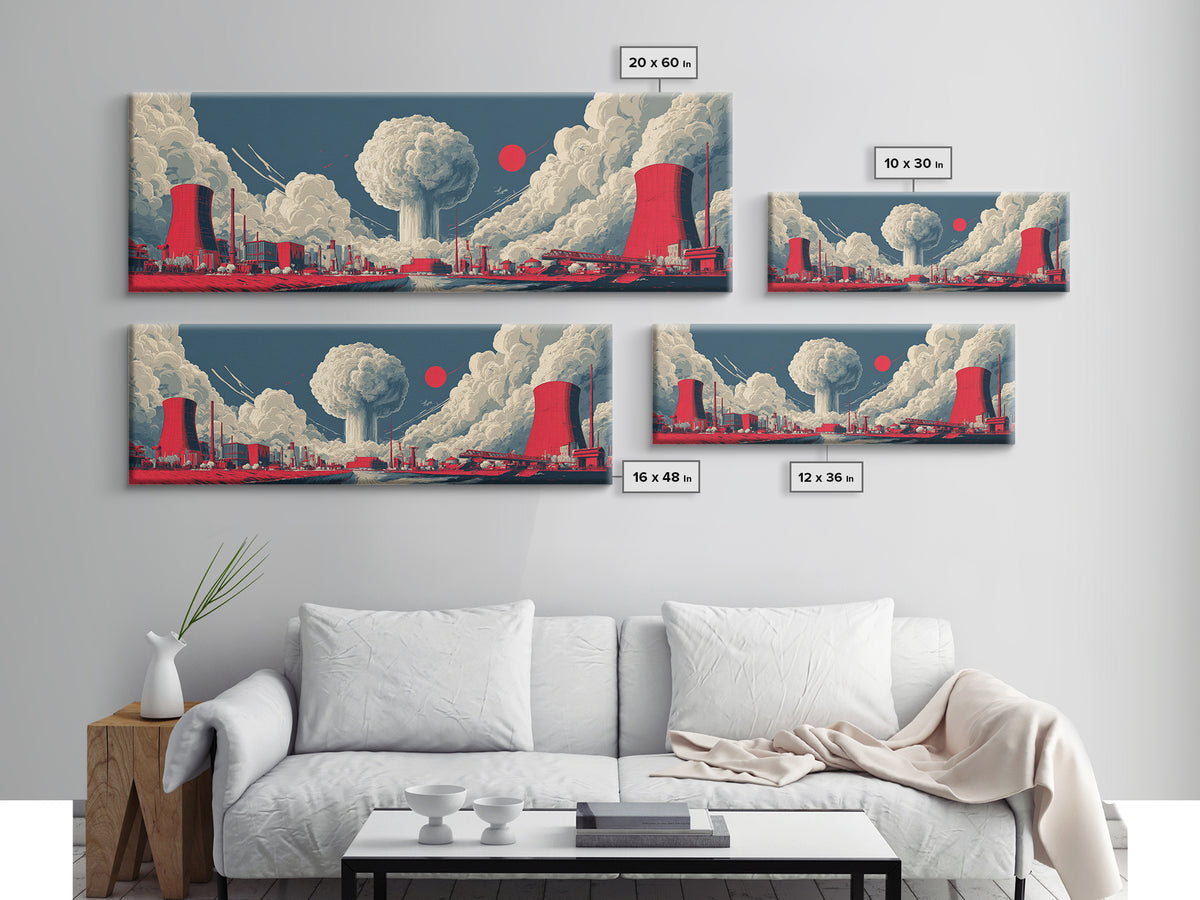 Red Nuclear Factory Mushroom Cloud Canvas Print, Atomic Art Print, Midcentury Modern Wall Decor, Retro Sci Fi Poster, Office Wall Art