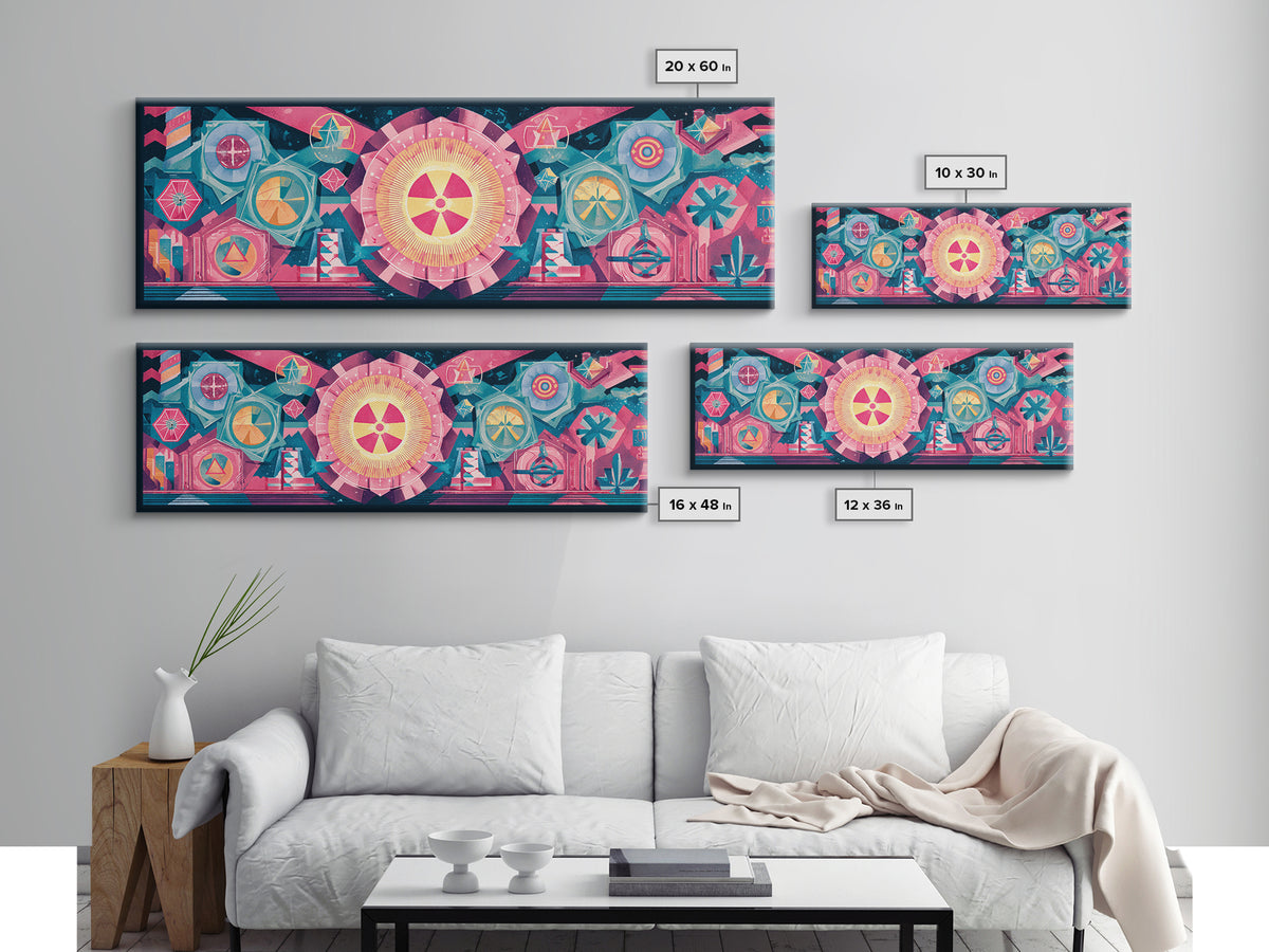 Pink Atomic Symbols And Geometric Circles Wall Art, Midcentury Abstract Art, Retro Modern Poster, Colorful MCM Decor, Gallery Wall Art