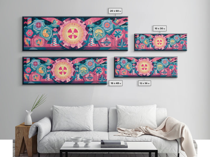 Pink Atomic Symbols And Geometric Circles Wall Art, Midcentury Abstract Art, Retro Modern Poster, Colorful MCM Decor, Gallery Wall Art