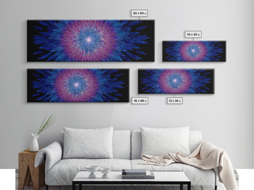 Blue Purple Crystal Kaleidoscope Canvas Print, Geometric Abstract Wall Art, Modern Psychedelic Decor, Colorful Poster, Gallery Wall Art